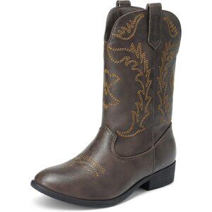 Kids Brown Cowgirl Boots Girls Cowboy Western Mid Calf Pull-On Riding Boots